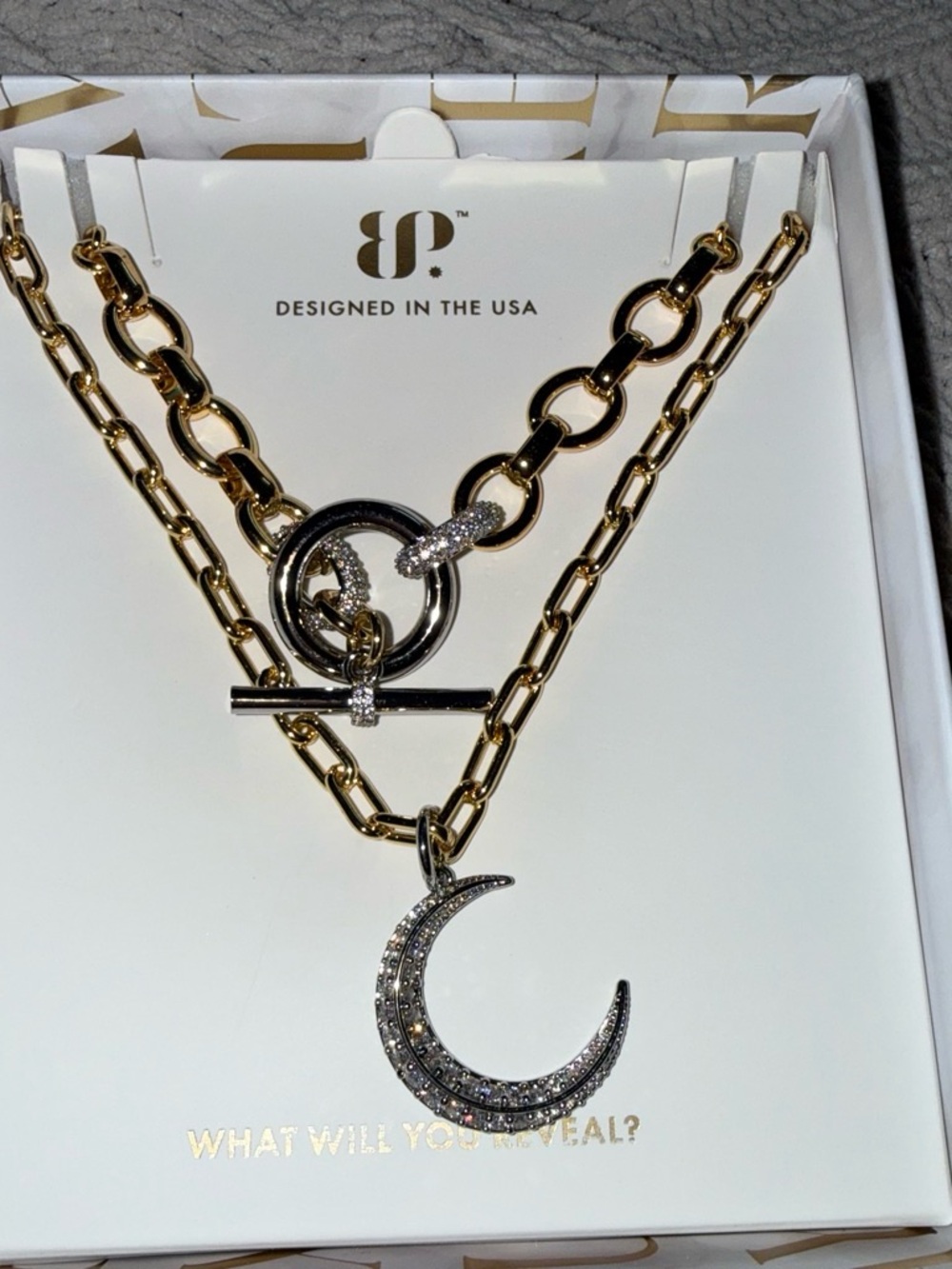 Lux Gold-Tone Layered Necklace with Pave Crescent Moon